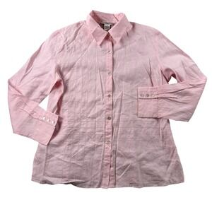 Edward Irish Linen Top Womens L Pink Button Up‎ Long Sleeve Tunic Coastal Resort